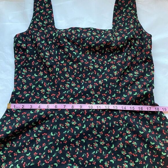 Vintage Cherry Print Dress Square Neck Midi Length Pin-Up Custom Made Women’s L - Picture 7 of 16